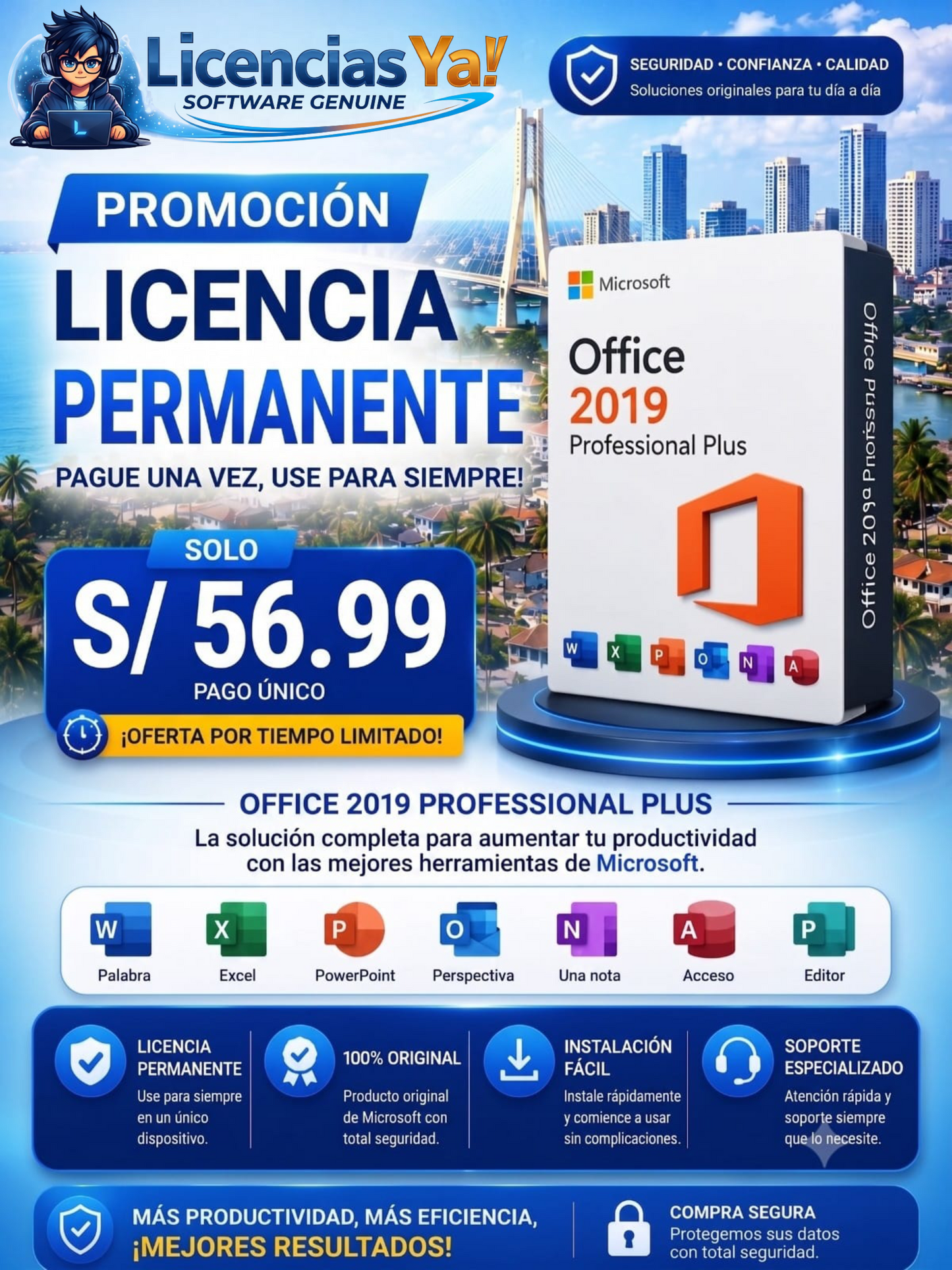 Microsoft Office 2019 Professional Plus 1 PC – Licencia Original | Activación Rápida