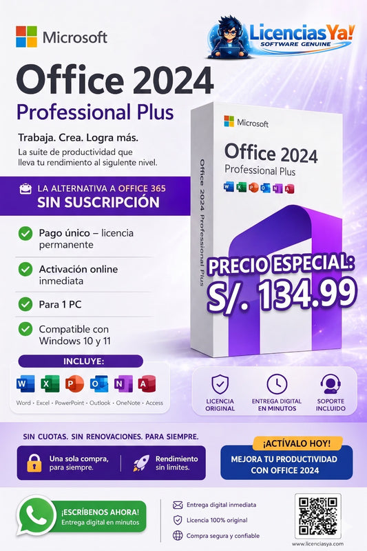 Microsoft Office 2024 Professional Plus 1 PC – Última Versión | Licencia Original