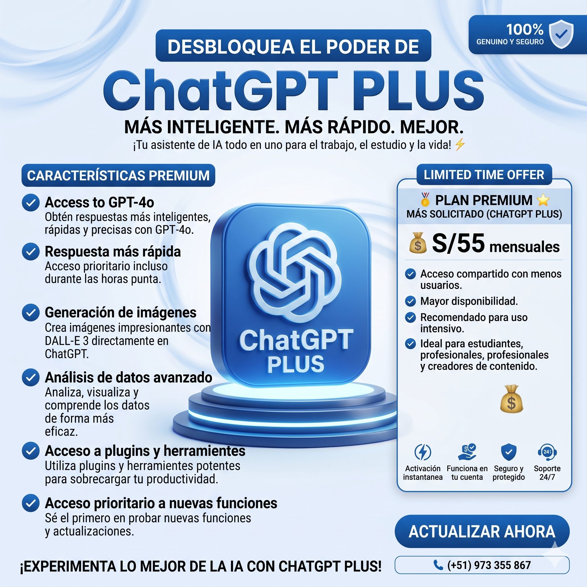 🥇 PLAN PREMIUM ⭐ MÁS SOLICITADO (CHATGPT PLUS)